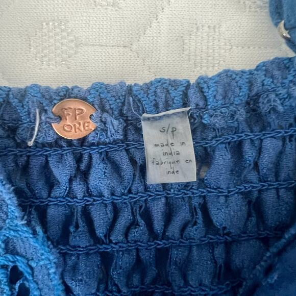 Free People FP One Adella Slip Dress Women Small Navy Floral Crochet Lace Ruffle - Picture 4 of 9